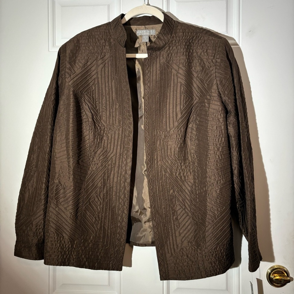 NWT Kate Hill Brown Silk Jacket, Size 2X